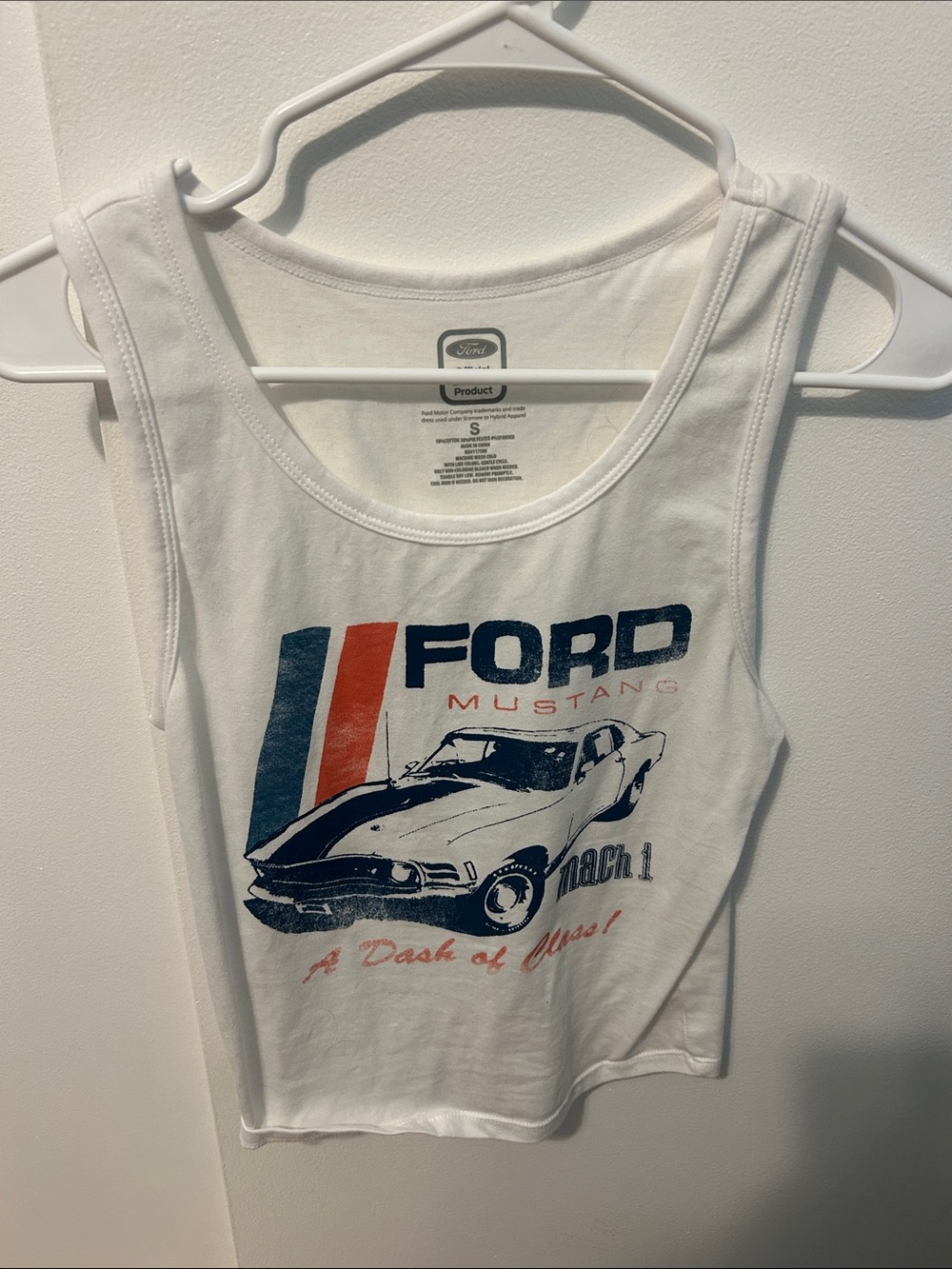 Ford White Tank Top with Navy and Red Mustang Graphic